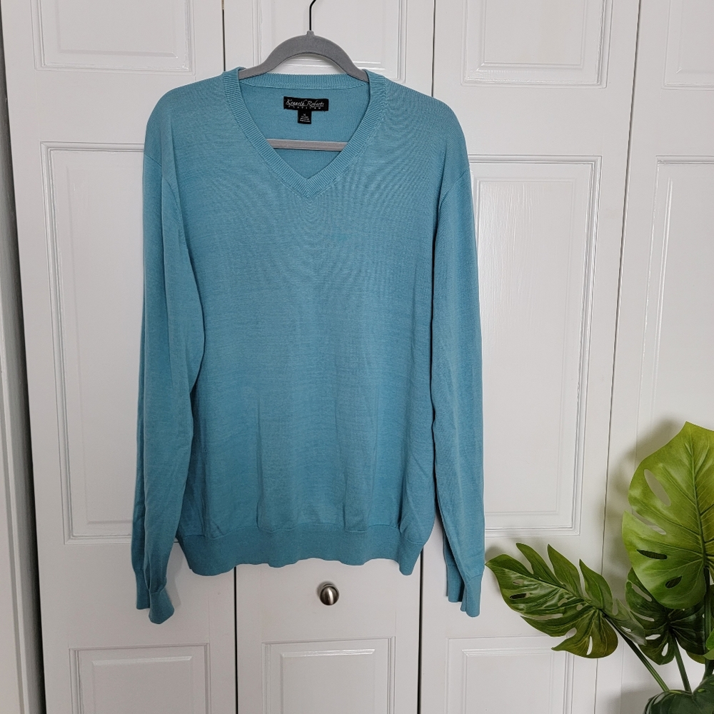 Kenneth Roberts Sweater Platium blue 70% silk blend Men’s size XL